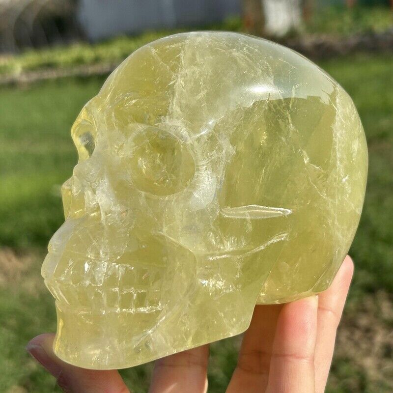 2.63LB Natural Citrine Skull Hand Carved Quartz Crystal Reiki Skull Healing Gift