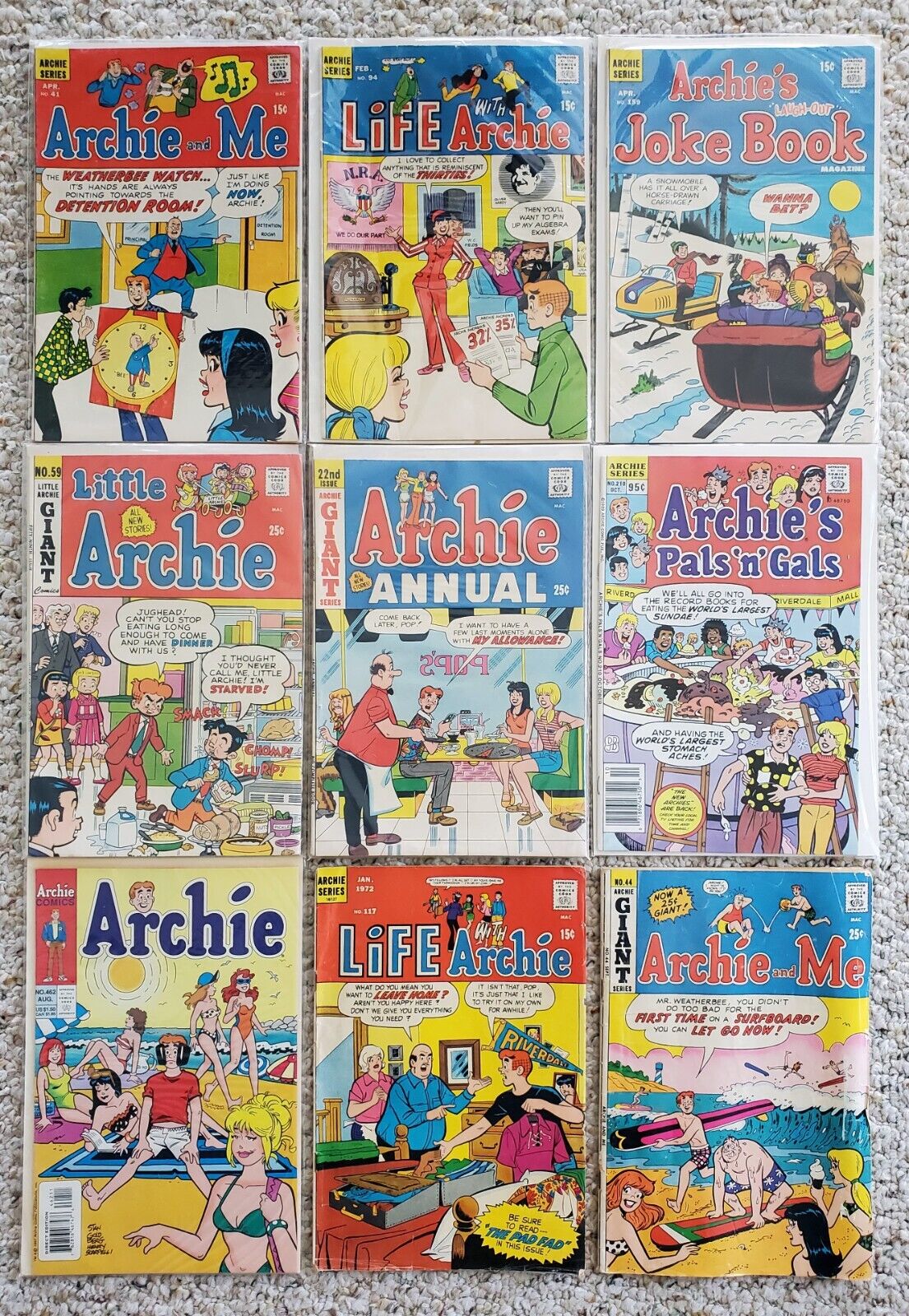 Archie Comics Lot of 9, 1970-1997, Archie, Archie and me, Life with Archie, etc.