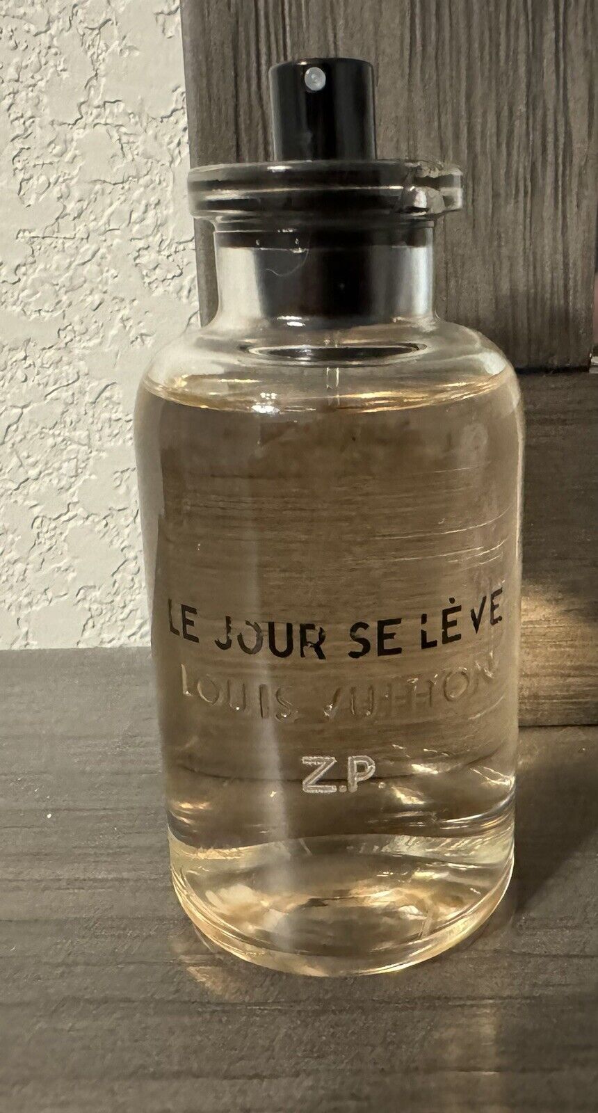 Louis Vuitton perfume Le Jour Se Leve. Tester, No Cap. Initials “Z.P.” Engraved.