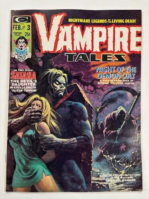 VAMPIRE TALES #3 (Marvel,2/1974)  nice FINE Morbius, 2nd Satana bronze age