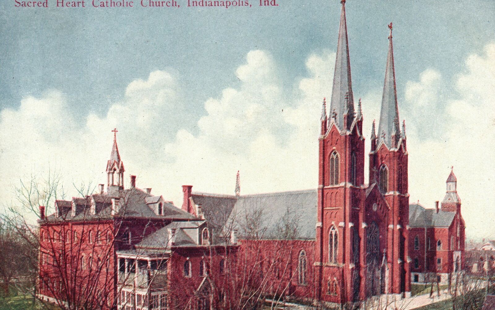 Vintage Postcard Sacred Heart Catholic Church Indianapolis Indiana Majestic Pub.
