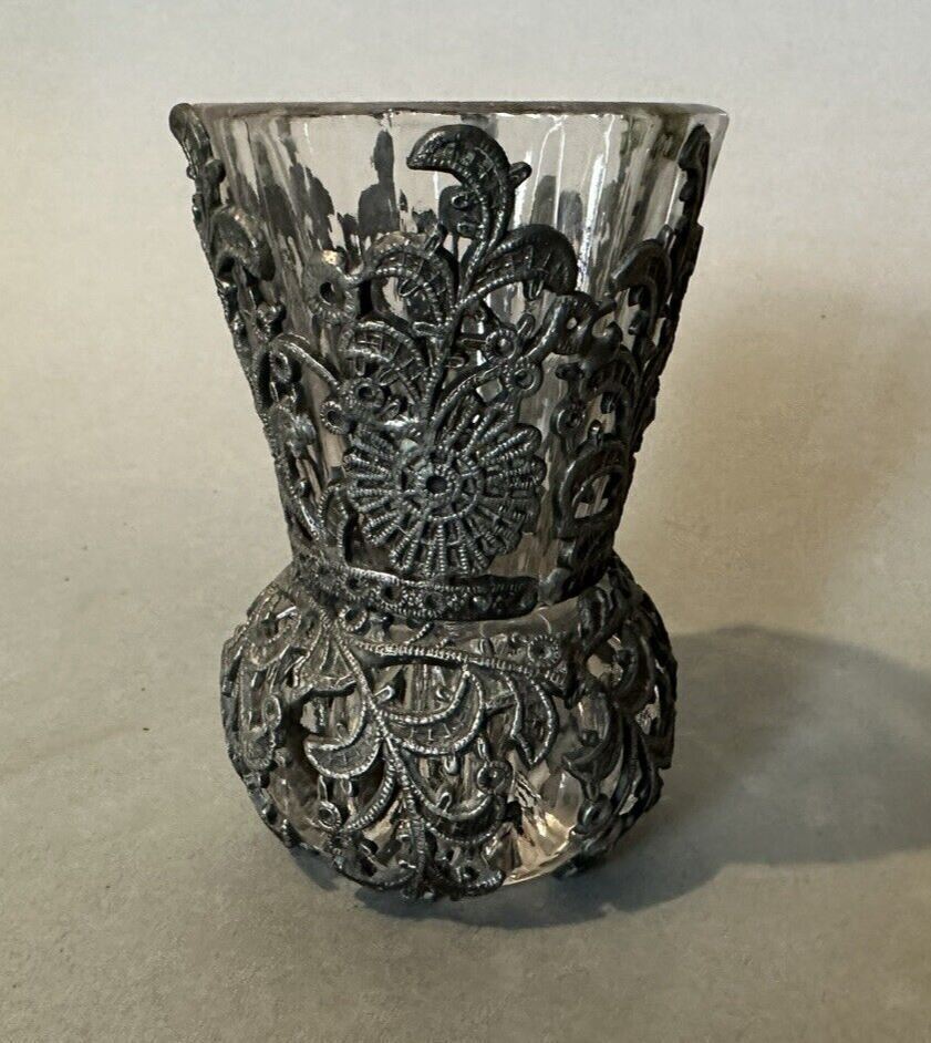 Vintage Antique Victorian Toothpick Vase with Ornate Silver Plate Overlay