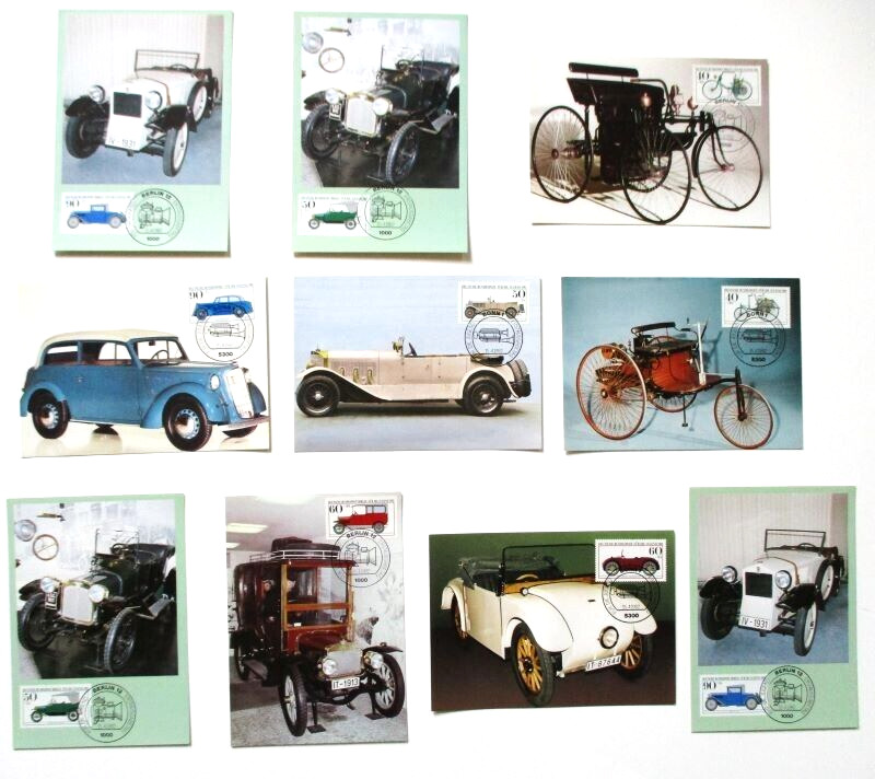 Ten Antique Car Unused Postcards - 1982 Germany - Maximum Maxi Postcards