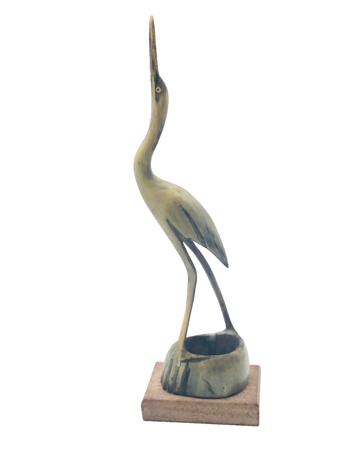 Horn Carved Vintage Heron Crane Bird Statue Sculpture  8” Tall
