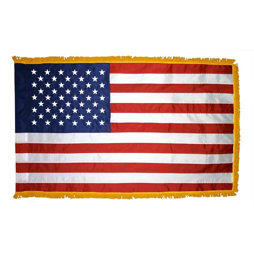 (NIB) National Capital Flag Co. Inc. USA Flag Gold Fringe Made in USA 4x6 Ft