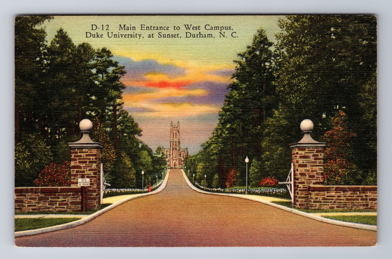 Durham NC-North Carolina, Main Entrance To West Campus Antique Vintage Postcard