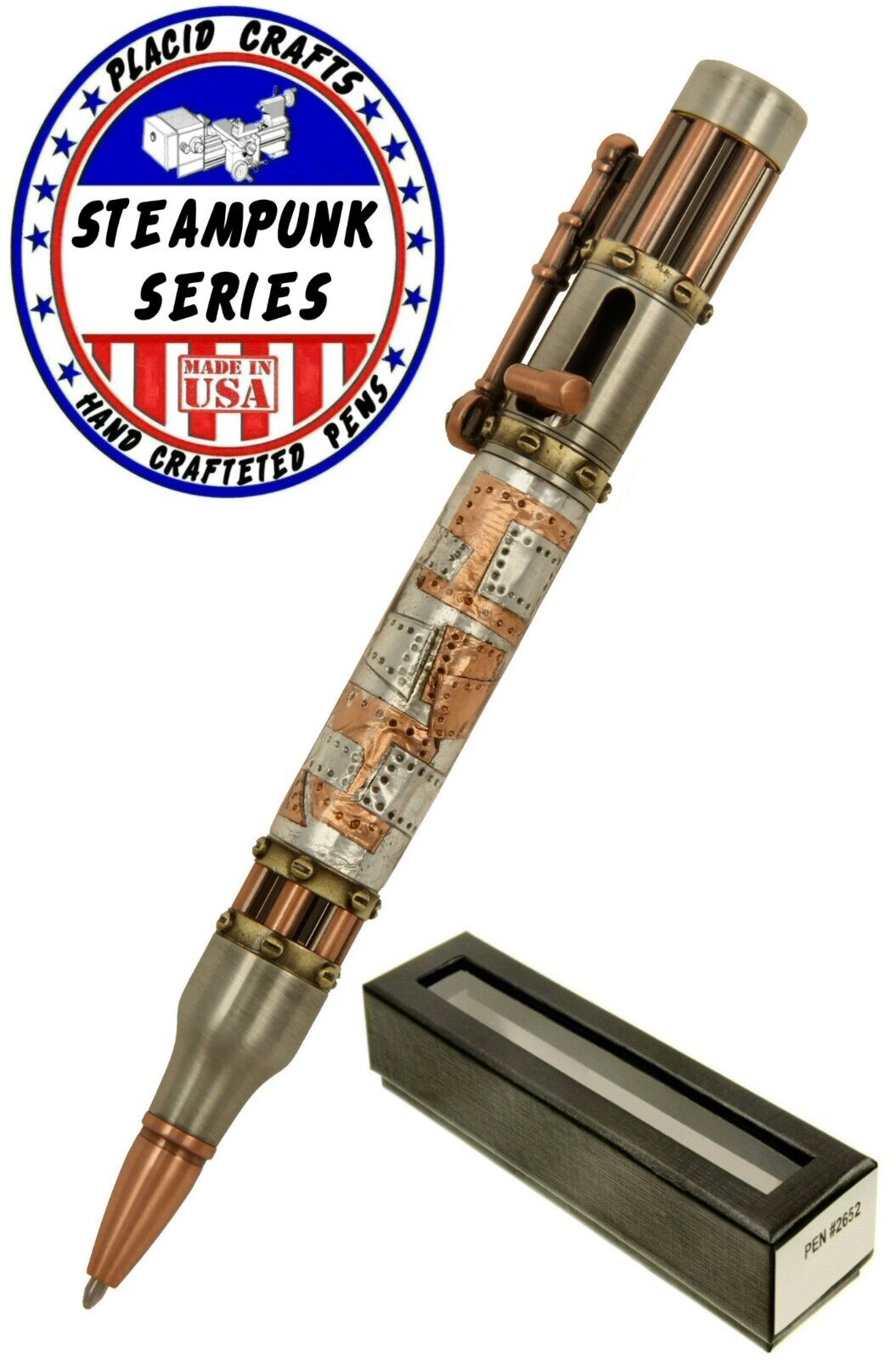 Antique Pewter & Antique Copper Steampunk Bolt Action Ballpoint Pen  / #SP24