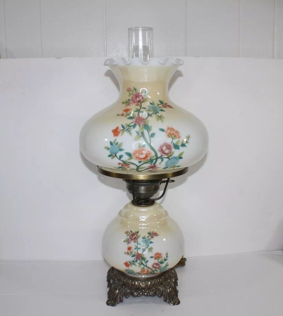 Vintage ACCURATE CASTING CO Floral Hurricane Lamp 3 Way