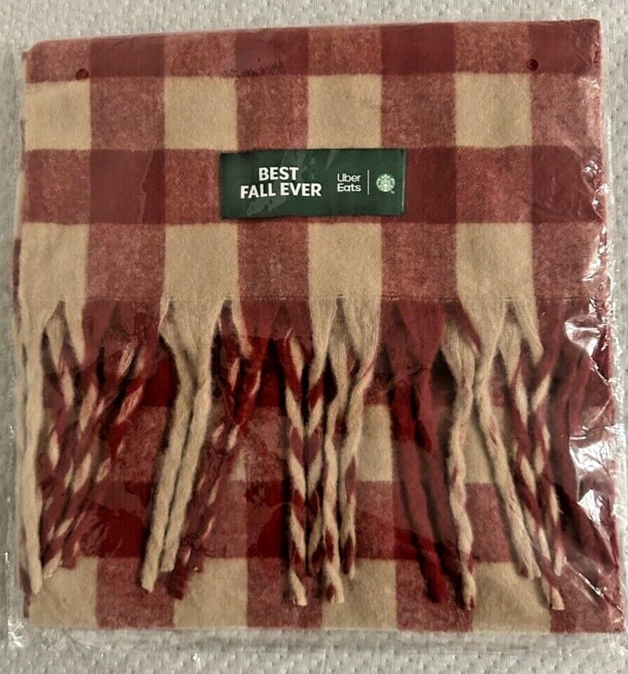 NEW Starbucks x Uber Eats Best Fall Ever Scarf Plaid Flannel Cozy Red Exclusive