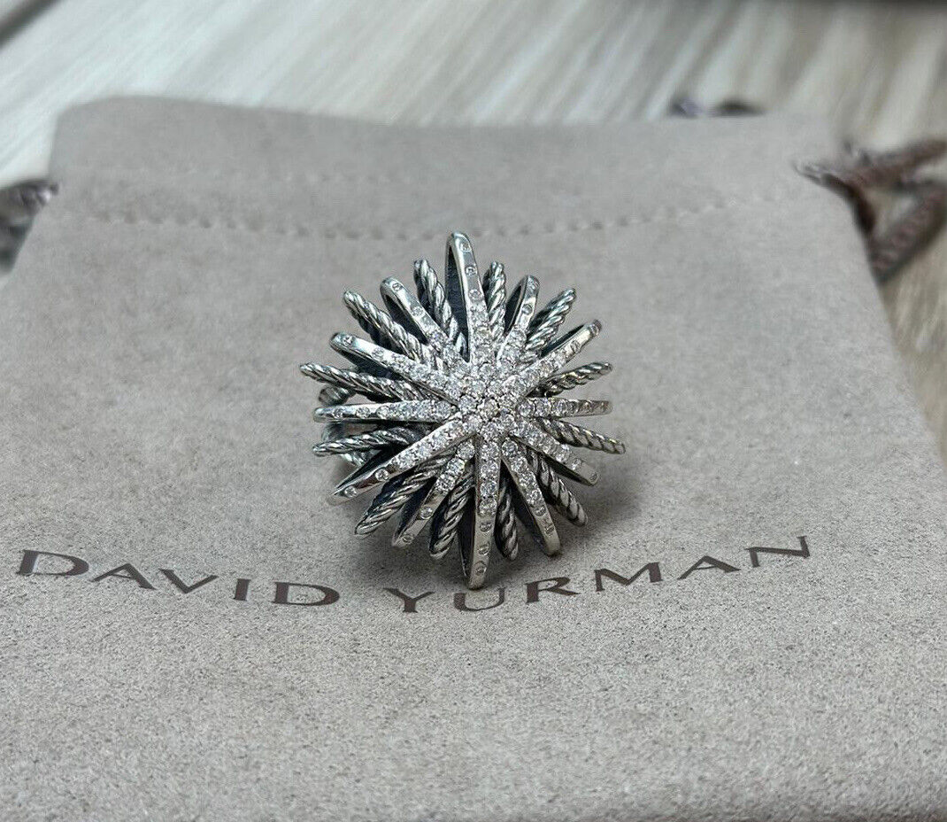 DAVID YURMAN STARBURST Pave DIAMONDS Silver 925 Large 34MM Ring Sz 8