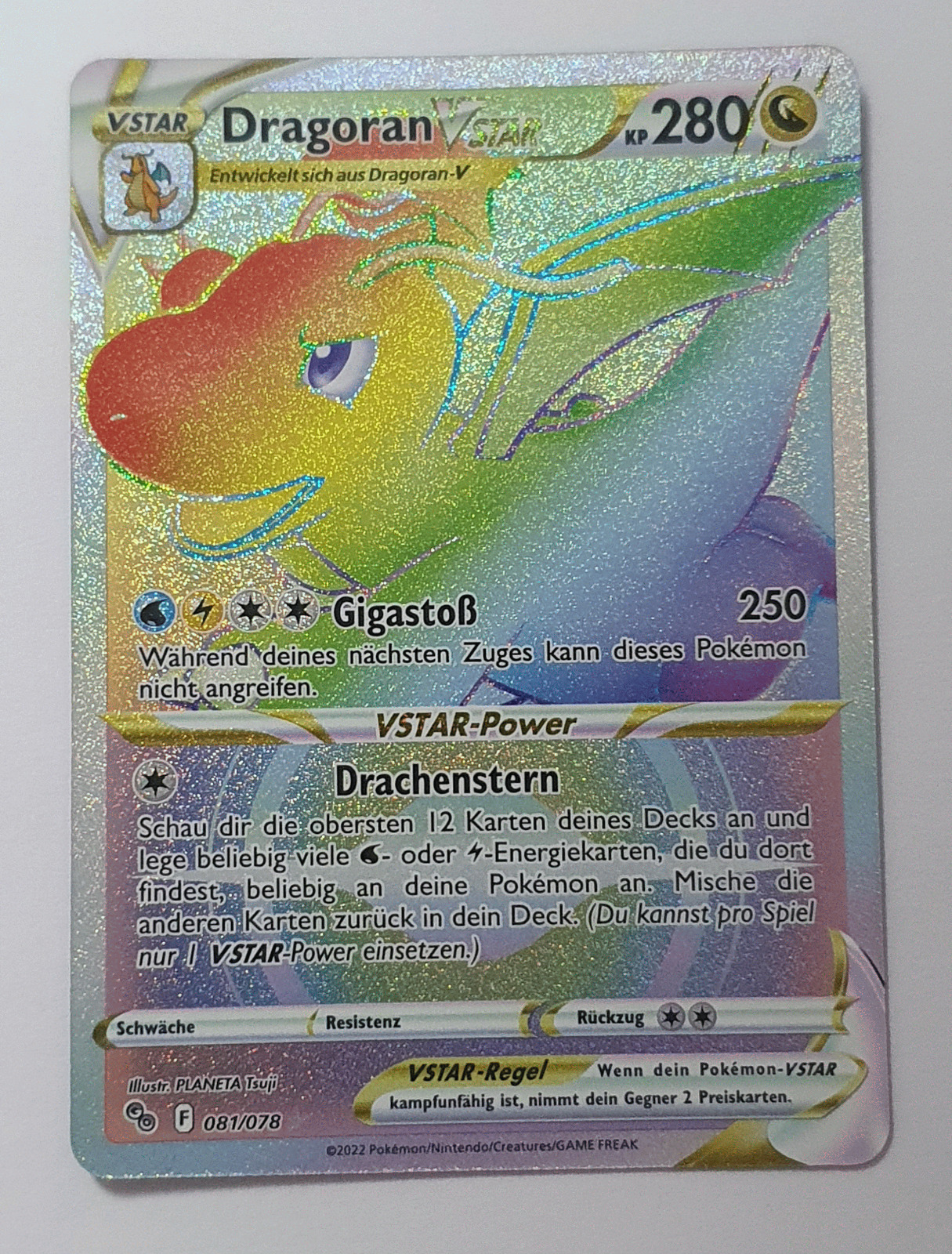 Pokemon Card - Dragoran VSTAR 081/078 - Pokemon GO - Rainbow - German 