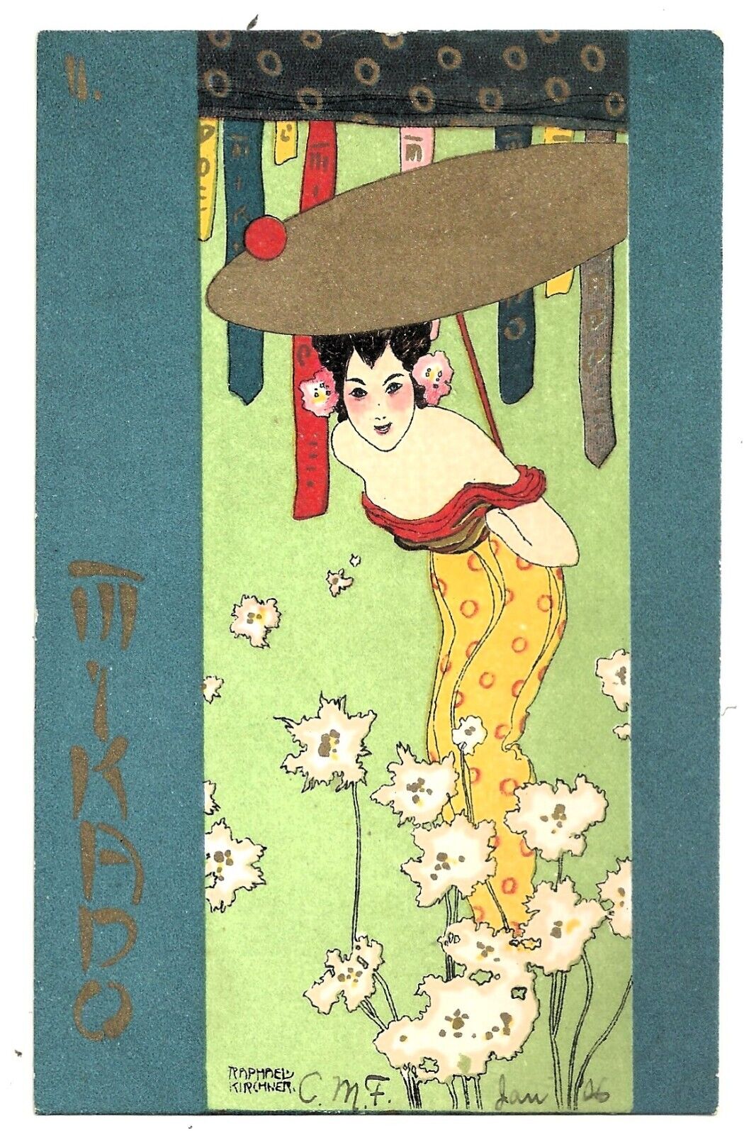 Art Nouveau postcard: Raphael Kirchner. Mikado: Japanese Lady , 1906