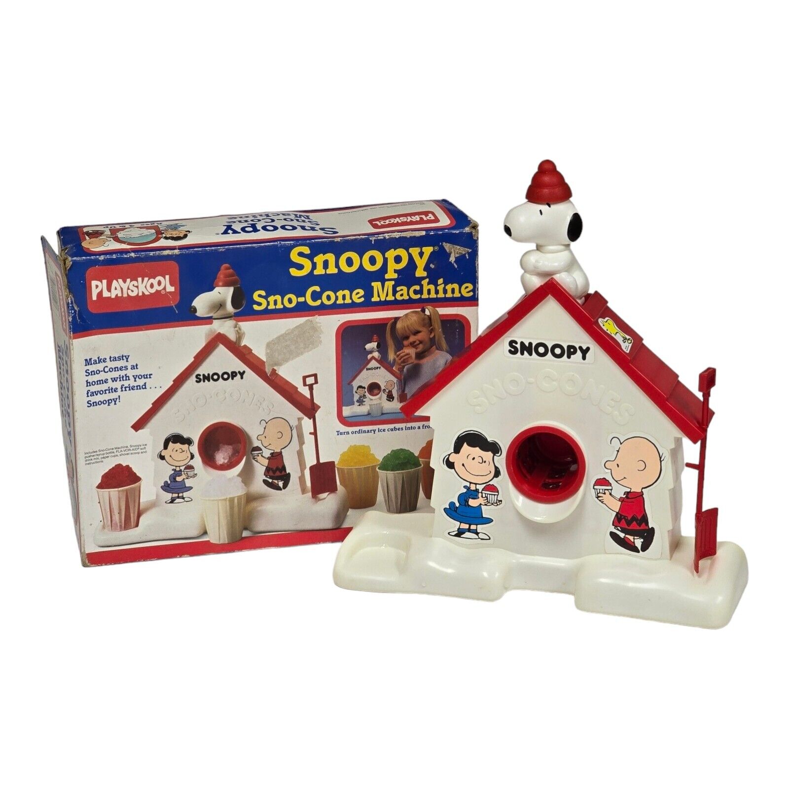 1980's Playskool Snoopy Sno-Cone Machine w/ Original Box Vtg Peanuts Themed Toy