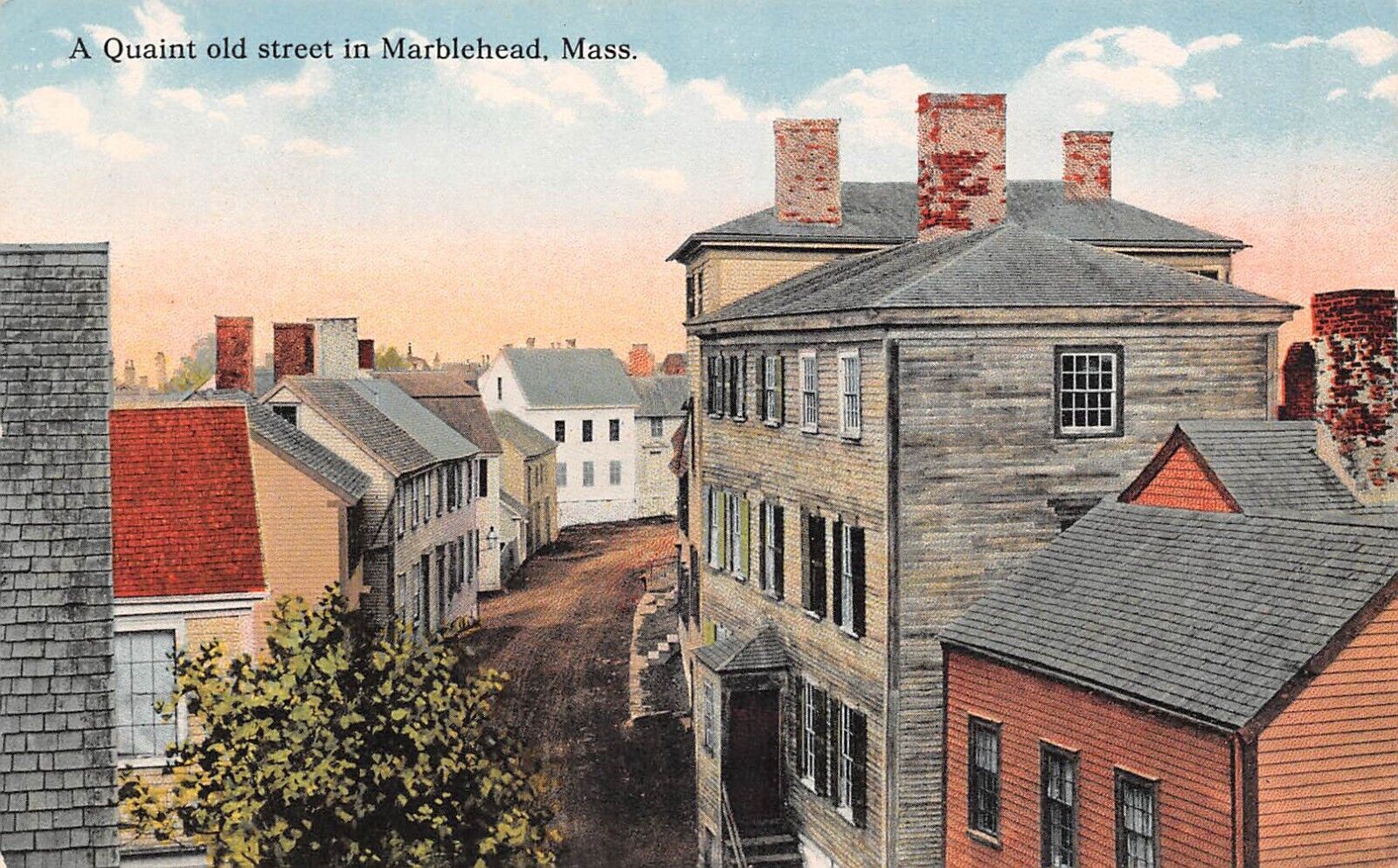 A Quaint Old Street in Marblehead MA Massachusetts Postcard 5022