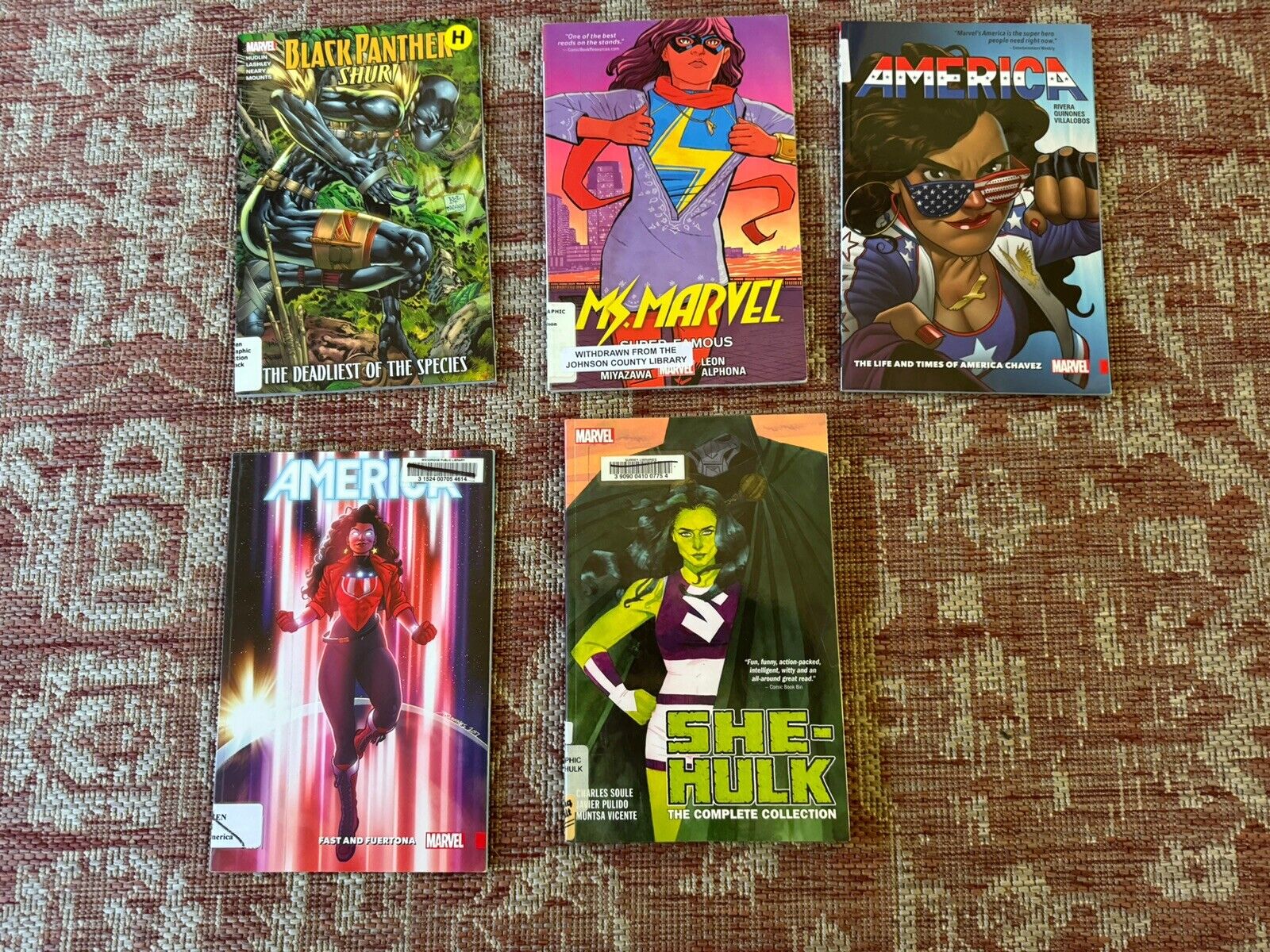 Lot Of Marvel Comic TPBs (Library Editions And Stickers) She-Hulk, Shuri, Etc.