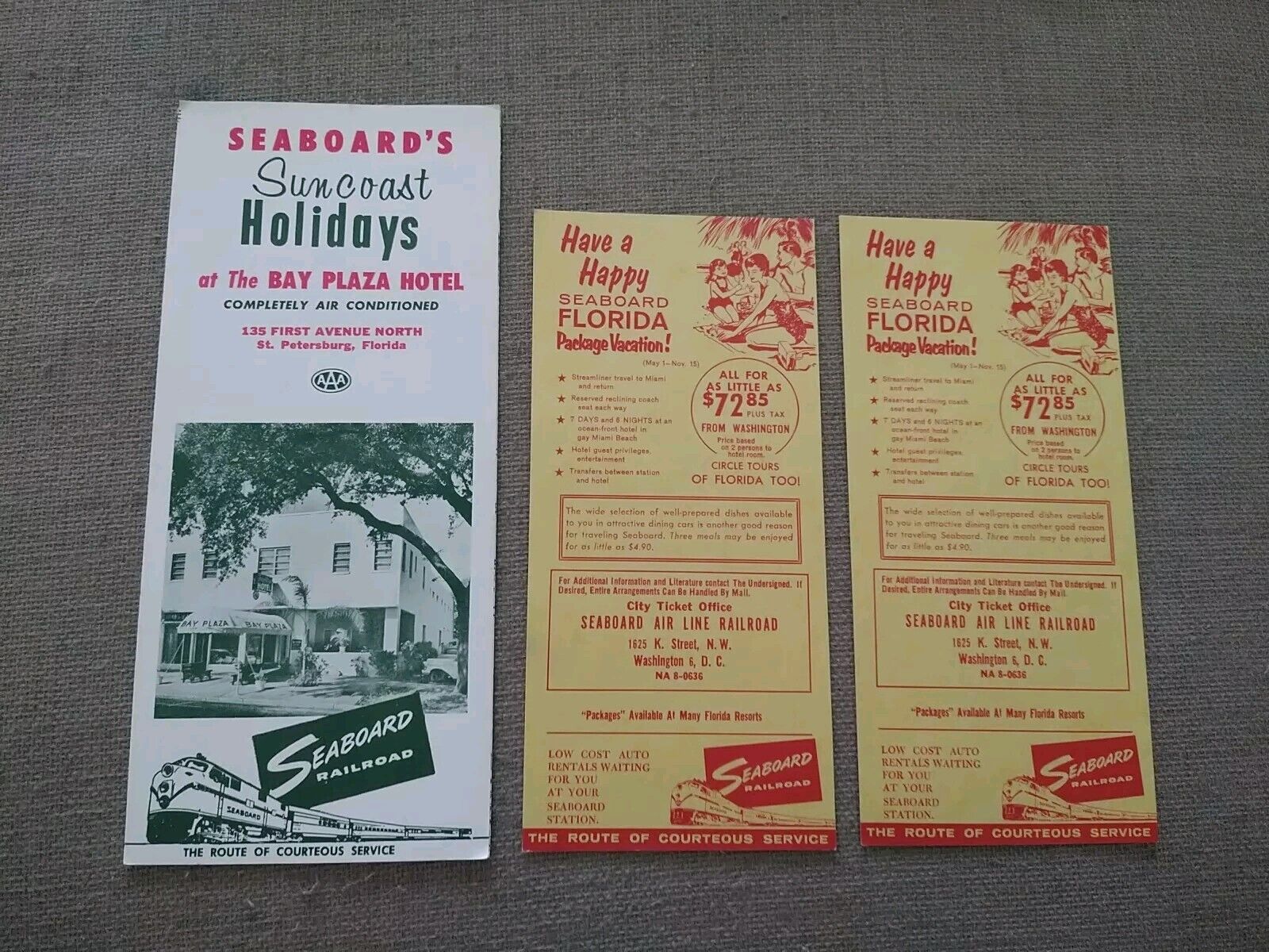1958 Seaboard Railroad Suncoast Holidays St. Petersburg Florida Hotel Brochure
