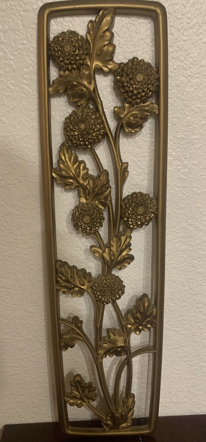 Vintage Syroco 4773 Gold Wall Plaque Flower Seasons MCM Retro *