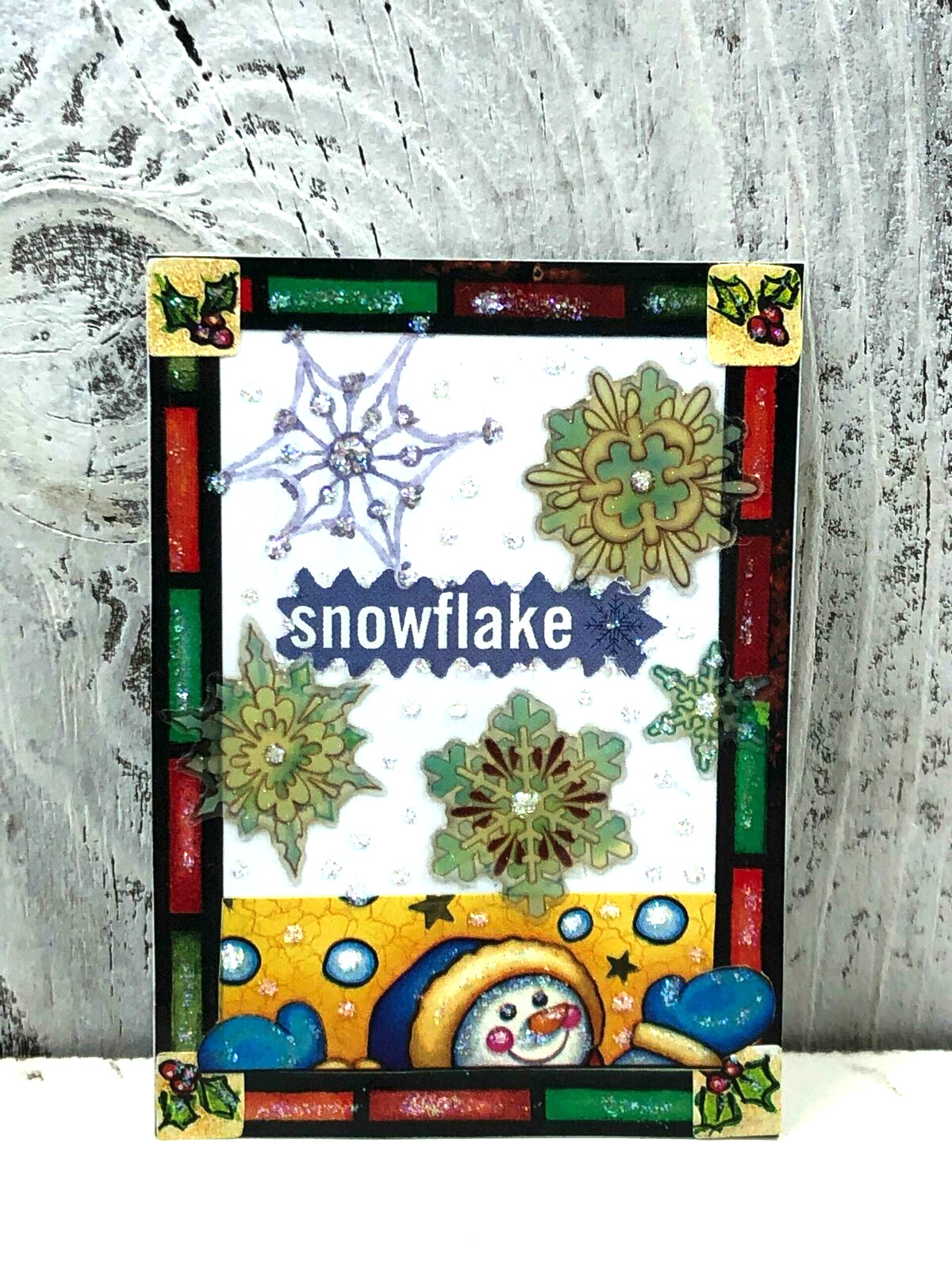 ACEO ARTIST TRADING CARD “SNOWFLAKES” MADE OUT STICKERS AND GLITTER HANDMADE VTG