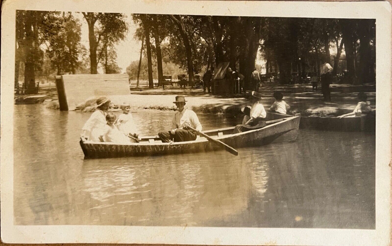 RPPC Canoeing at Park Scene Antique Real Photo Postcard c1920