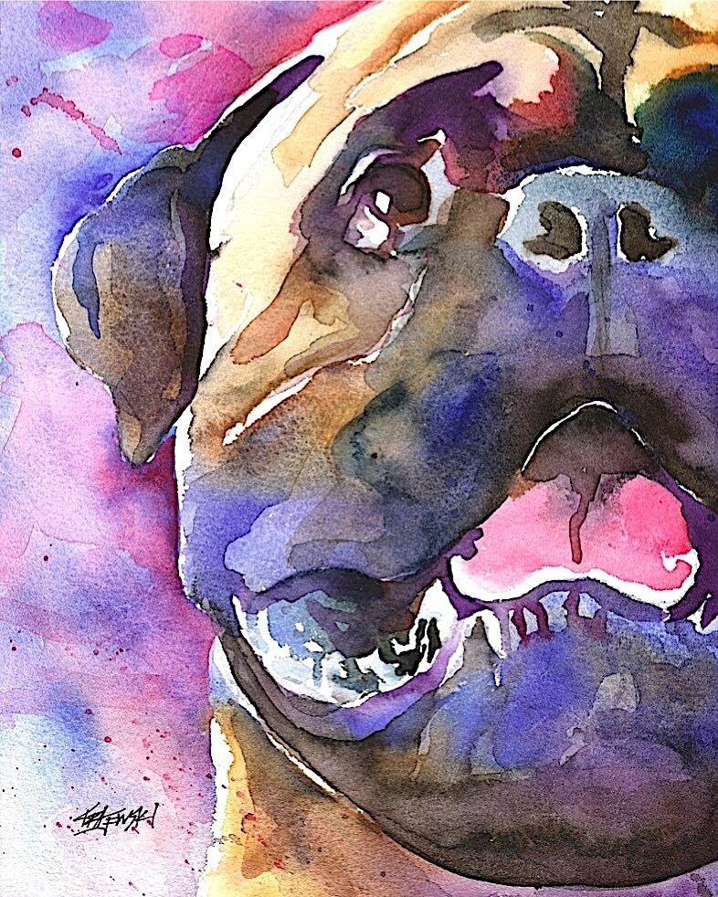 Bullmastiff Dog 11x14 signed art PRINT RJK painting  
