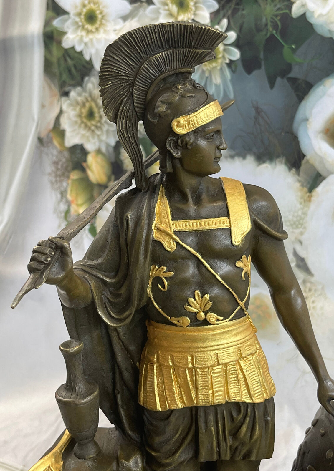 Art Deco Large Roman Warrior Bronze Sculpture Marble Base Figurine Figure Deal