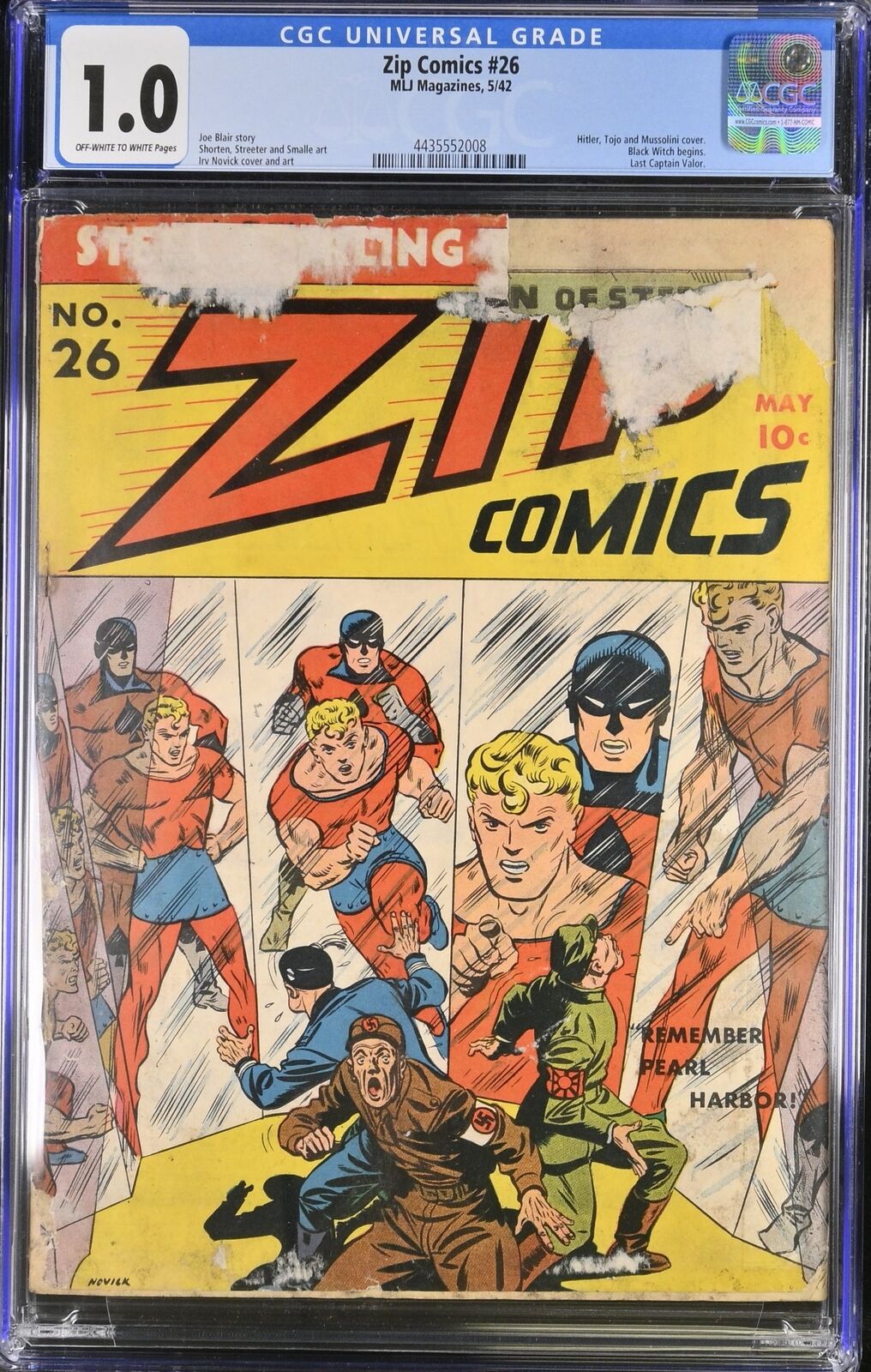 Zip Comics #26 CGC Fair 1.0 Off White to White Hitler Tojo and Mussolini Cover
