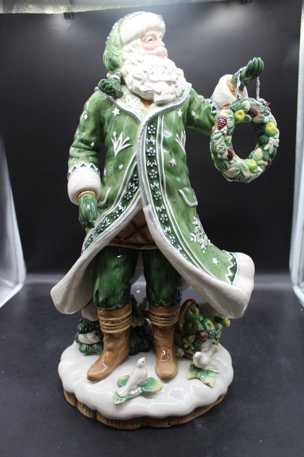 Fitz Floyd Winter Garden Santa centerpiece RARE wreath vintage figurine xmas fig