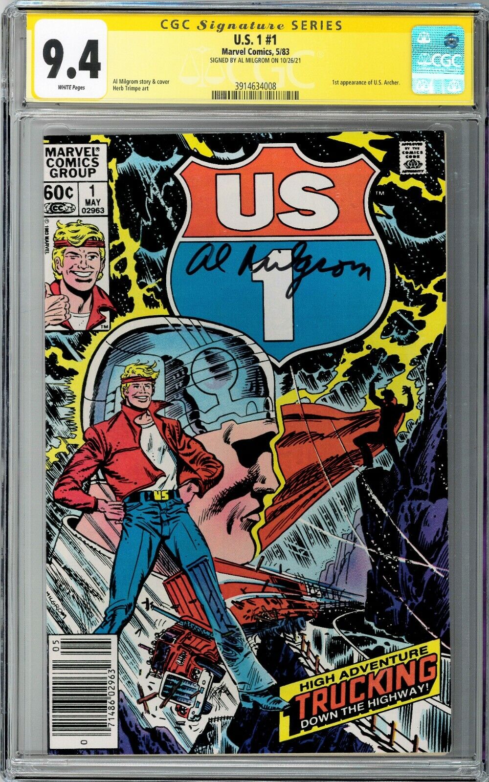 U.S. 1 #1 CGC SS 9.4 (May 1983, Marvel) Signed Al Milgrom, 1st app U.S. Archer