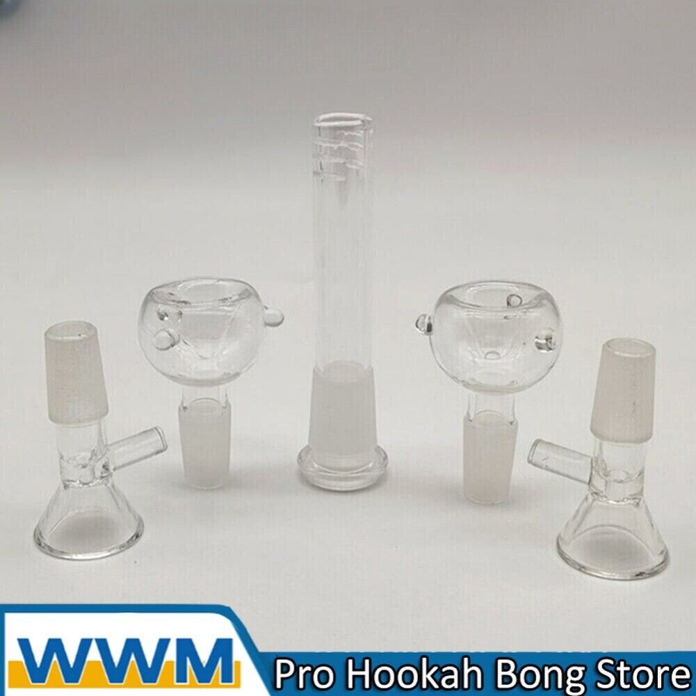 5Pcs 14mm Male Glass Bong Head Piece + 10mm Downstem for Hookah Water Pipe Bong