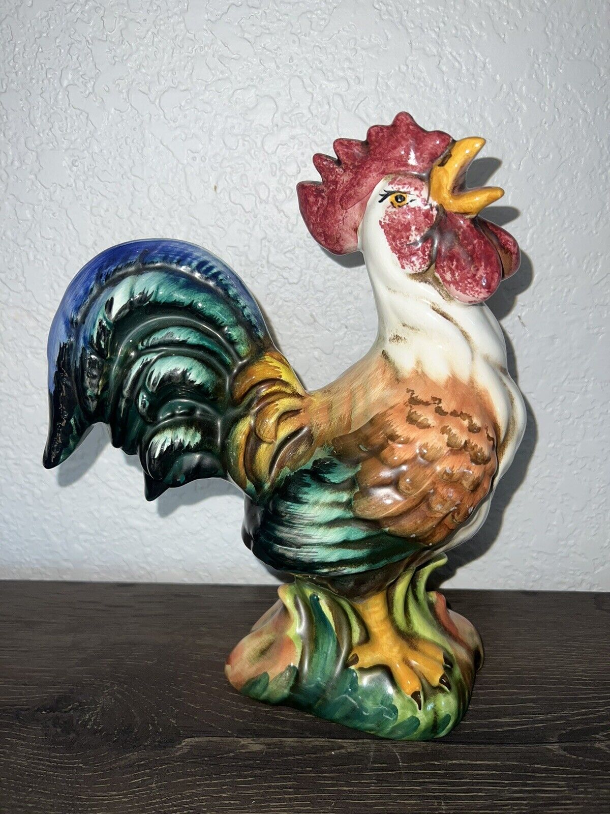 Hand Painted Rooster STL Made In Italy 10.5” Tall Colorful Chicken Vintage