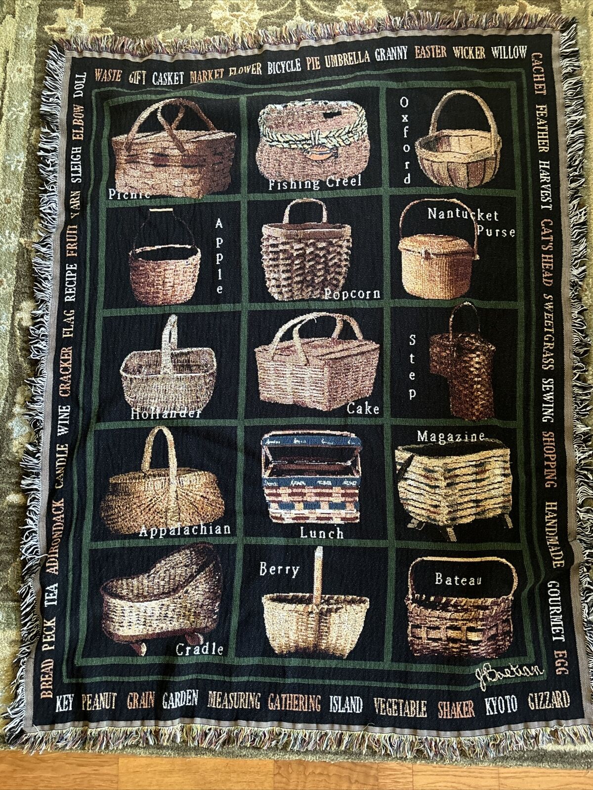 Rare Vintage Longaberger Baskets Woven Cotton Throw Blanket 50” X 60”