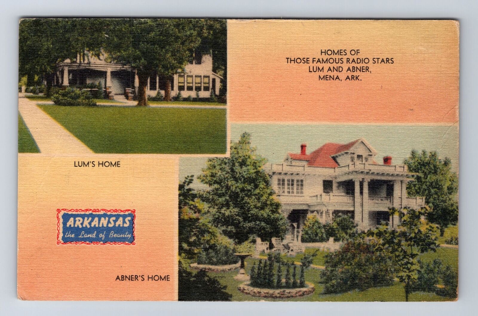 Mena AR-Arkansas, Homes Of Radio Stars, Lum & Abner, Antique Vintage PC Postcard