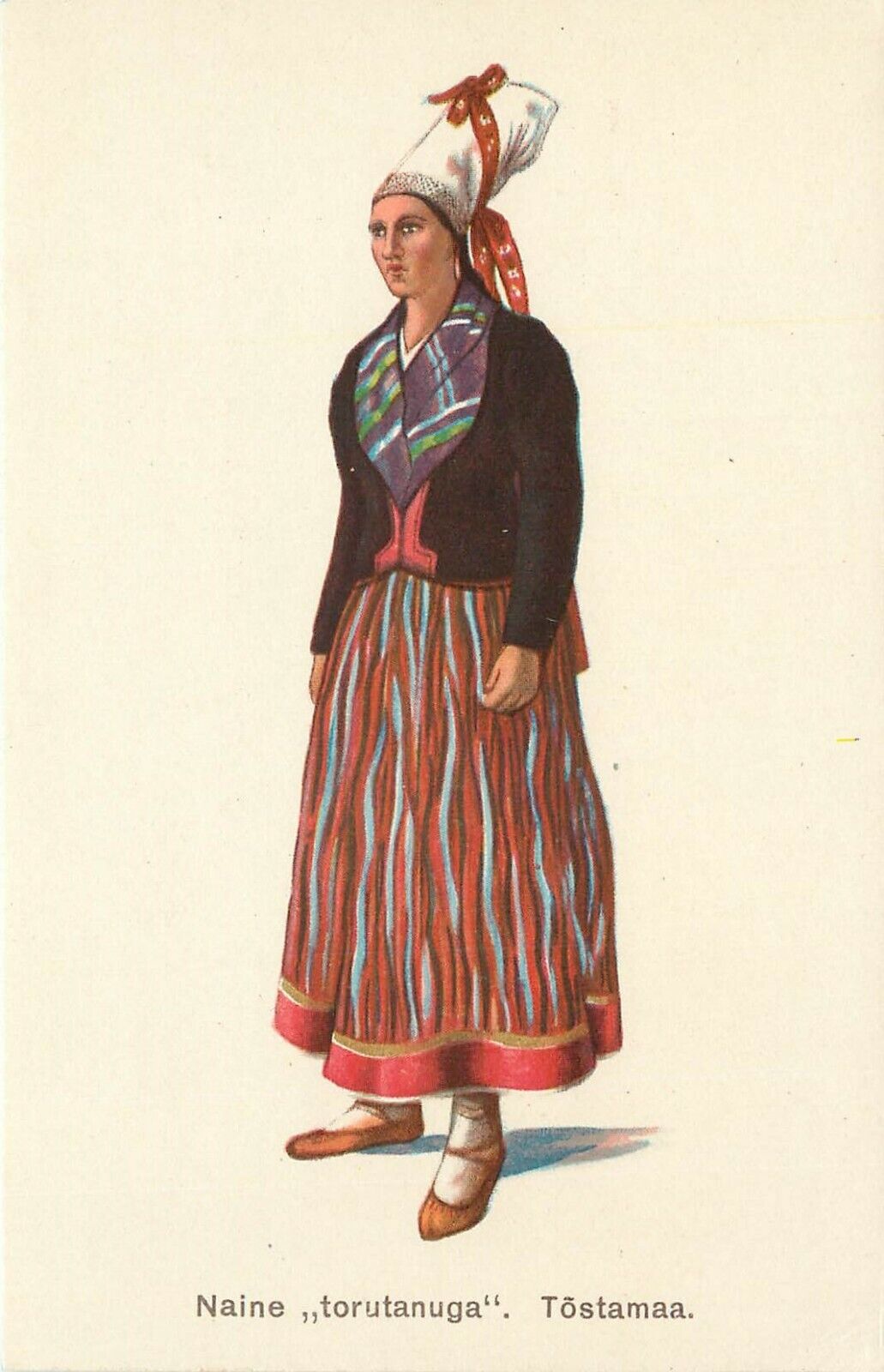 1930s Postcard; Woman w Unusual Bonnet, Tostamaa/ Parnu Estonia National Costume