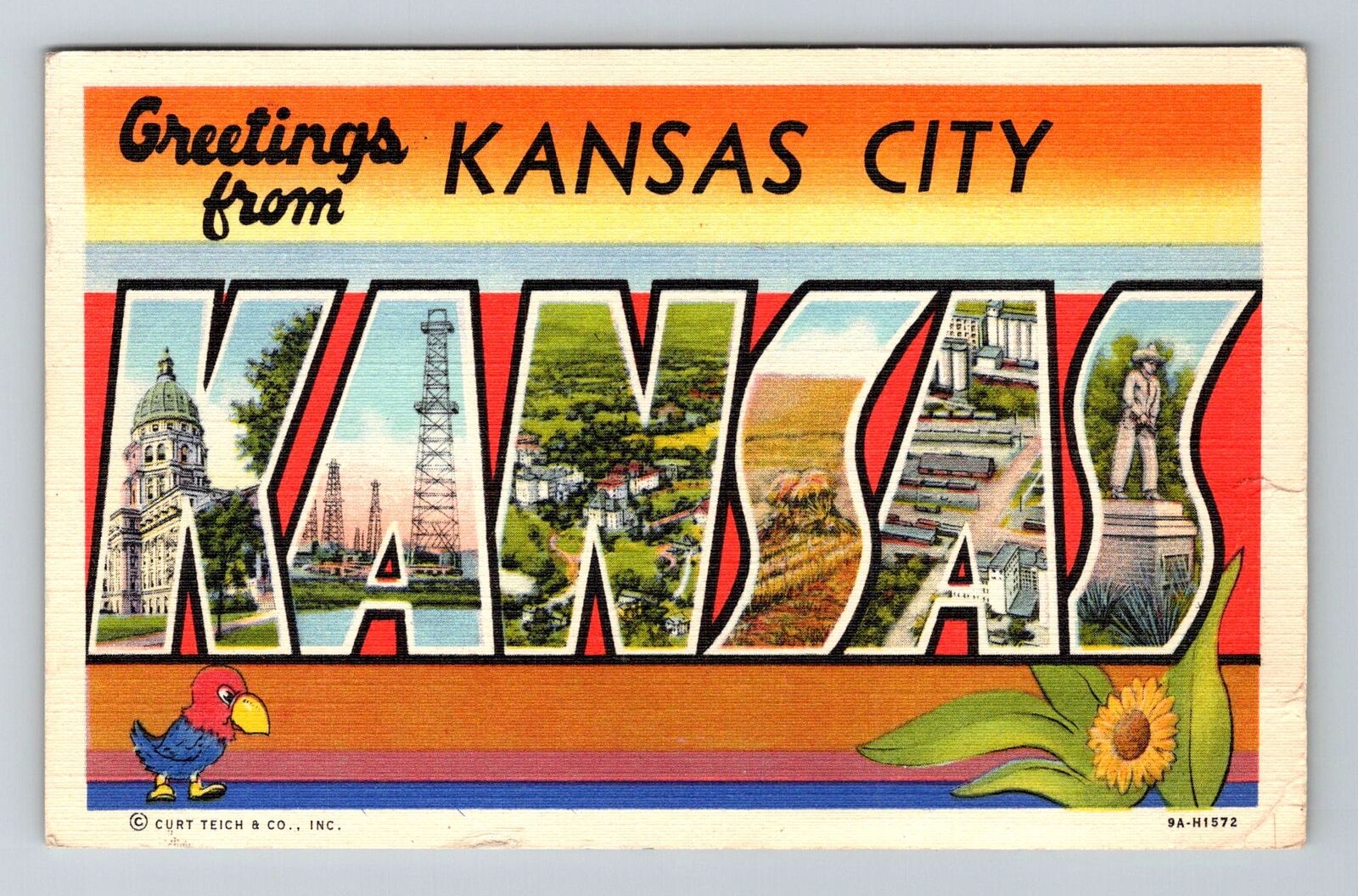 KS-Kansas, General LARGE LETTER Greetings, Vintage c1950 Postcard