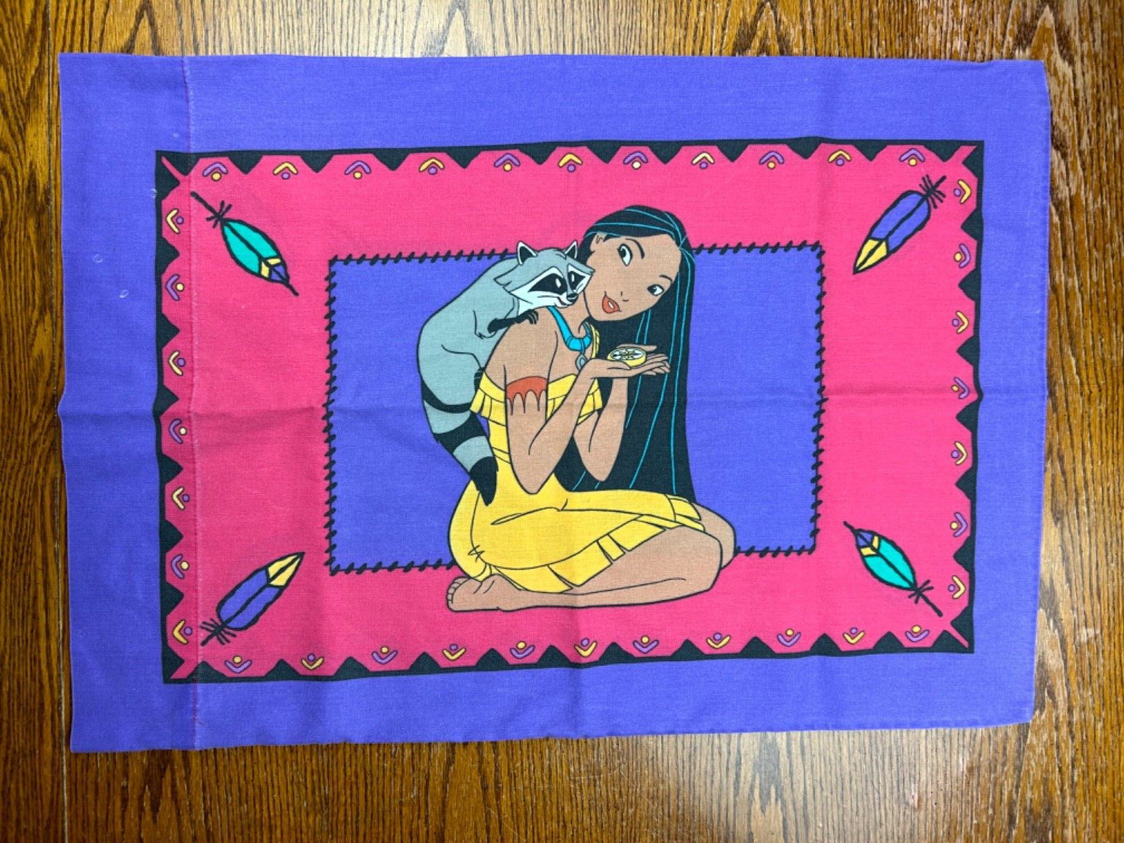 Vintage 90s Disney Pocahontas & Meeko Double Side Pillow Case Multicolor 29 X 20