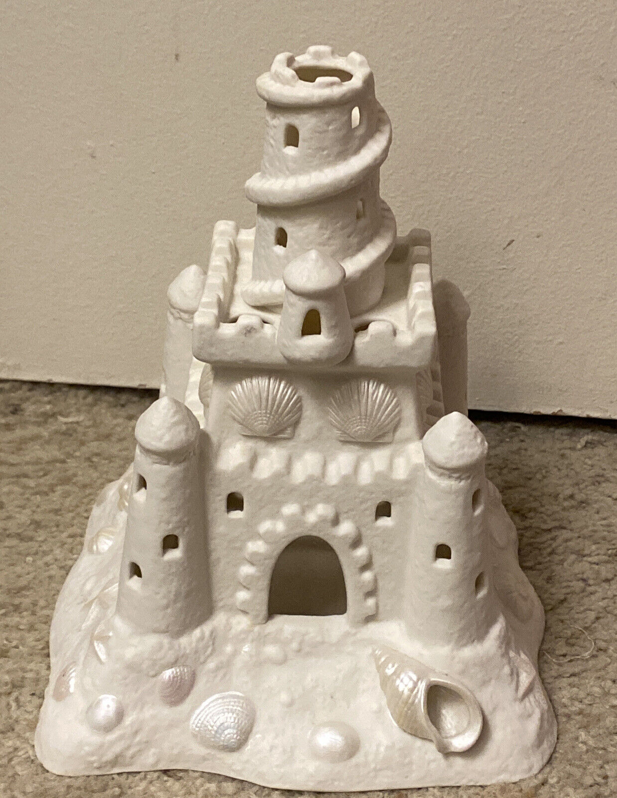 Partylite White Sand Castle Tealight Holder House  9” tall 7” wide