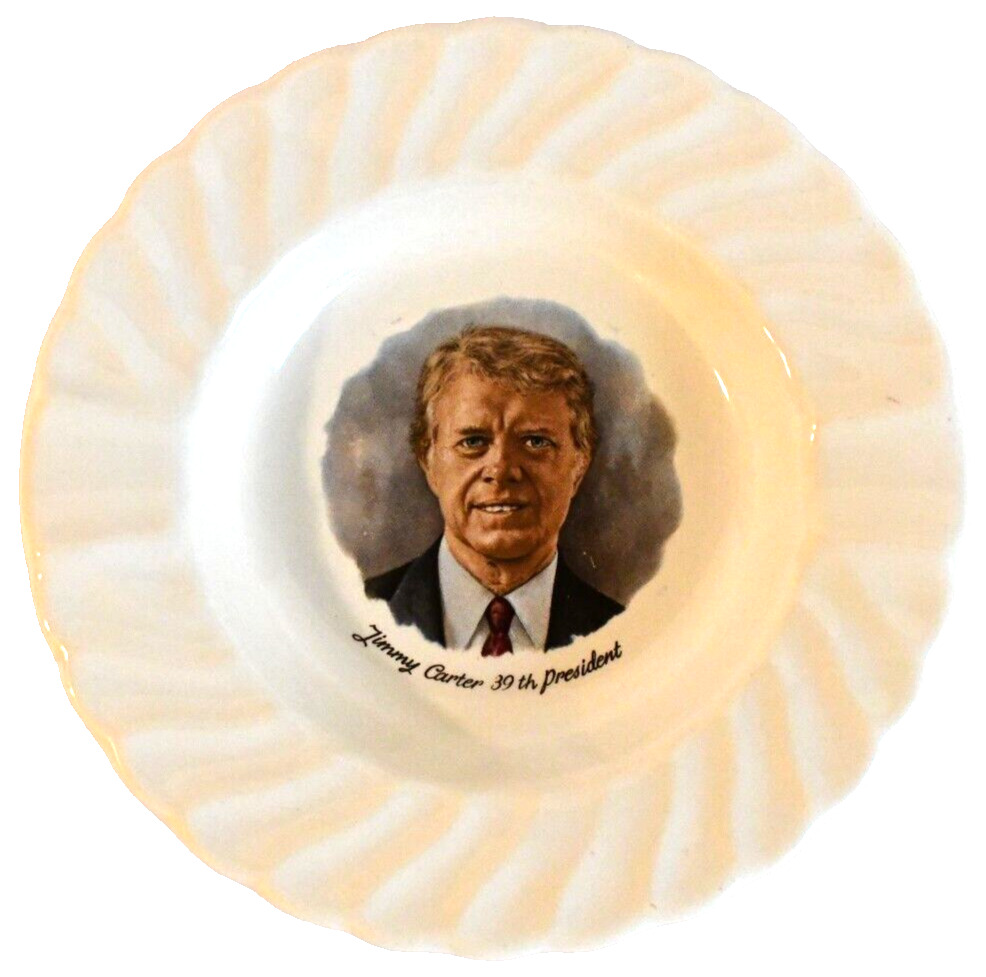 VTG Jimmy Carter 39th President Commemorative Ashtray White Round Porcelain