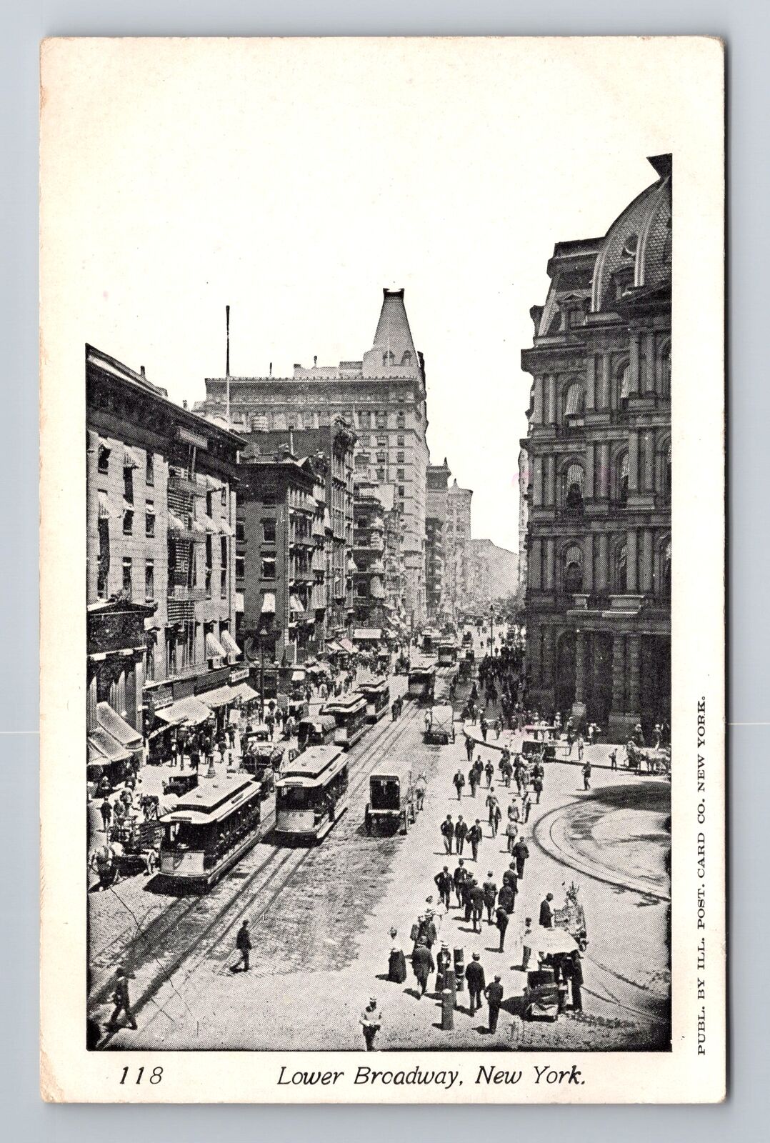 New York City NY, Lower Broadway, Antique Vintage Souvenir Postcard
