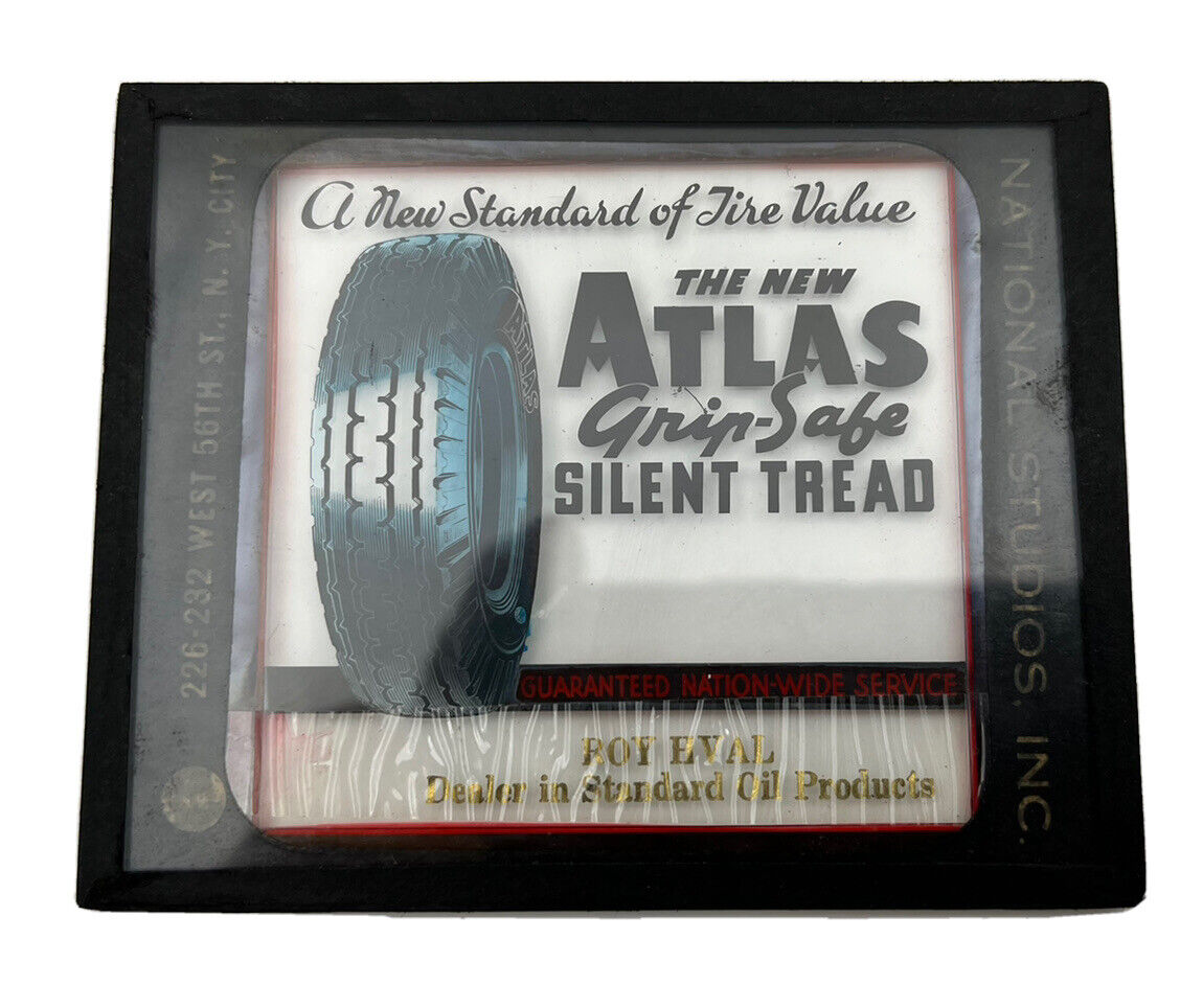 Vintage Atlas Tires Print Ad Proof On Glass