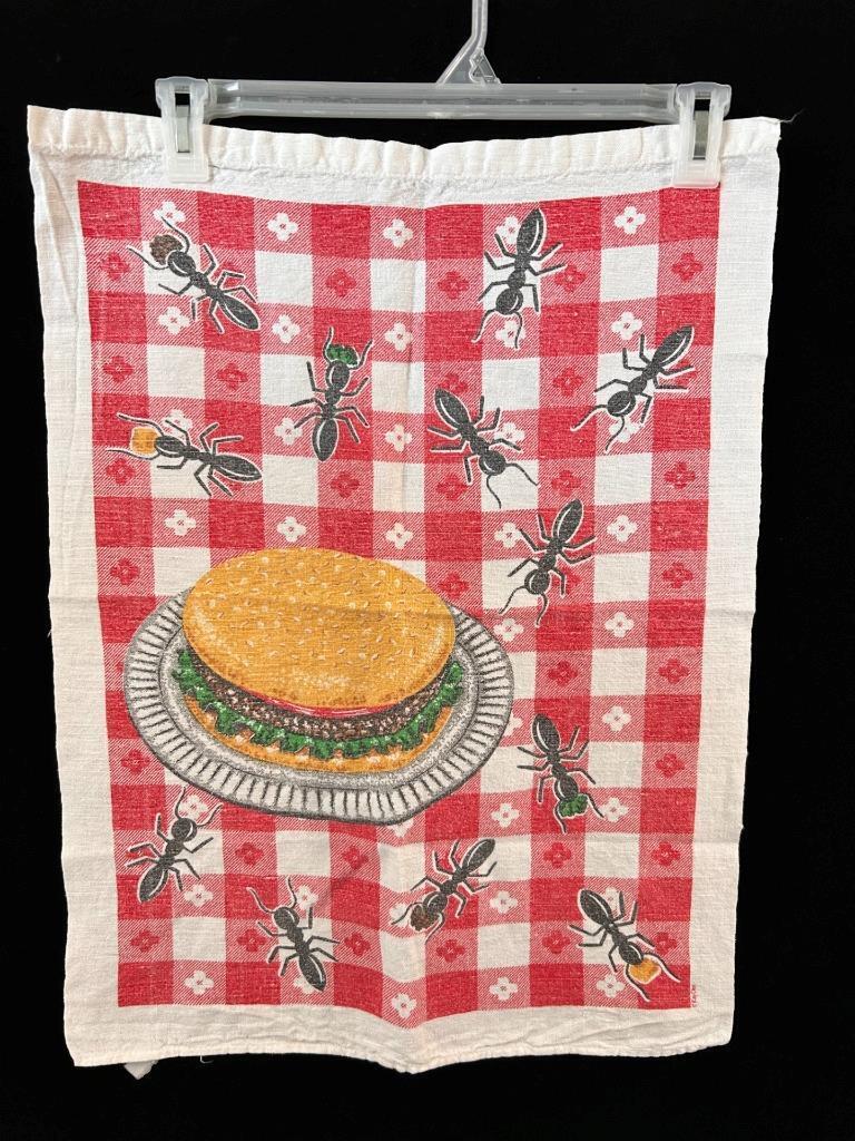 Kay Dee kitchen tea towel picnic ants hamburger linen blend made in Poland 24x18
