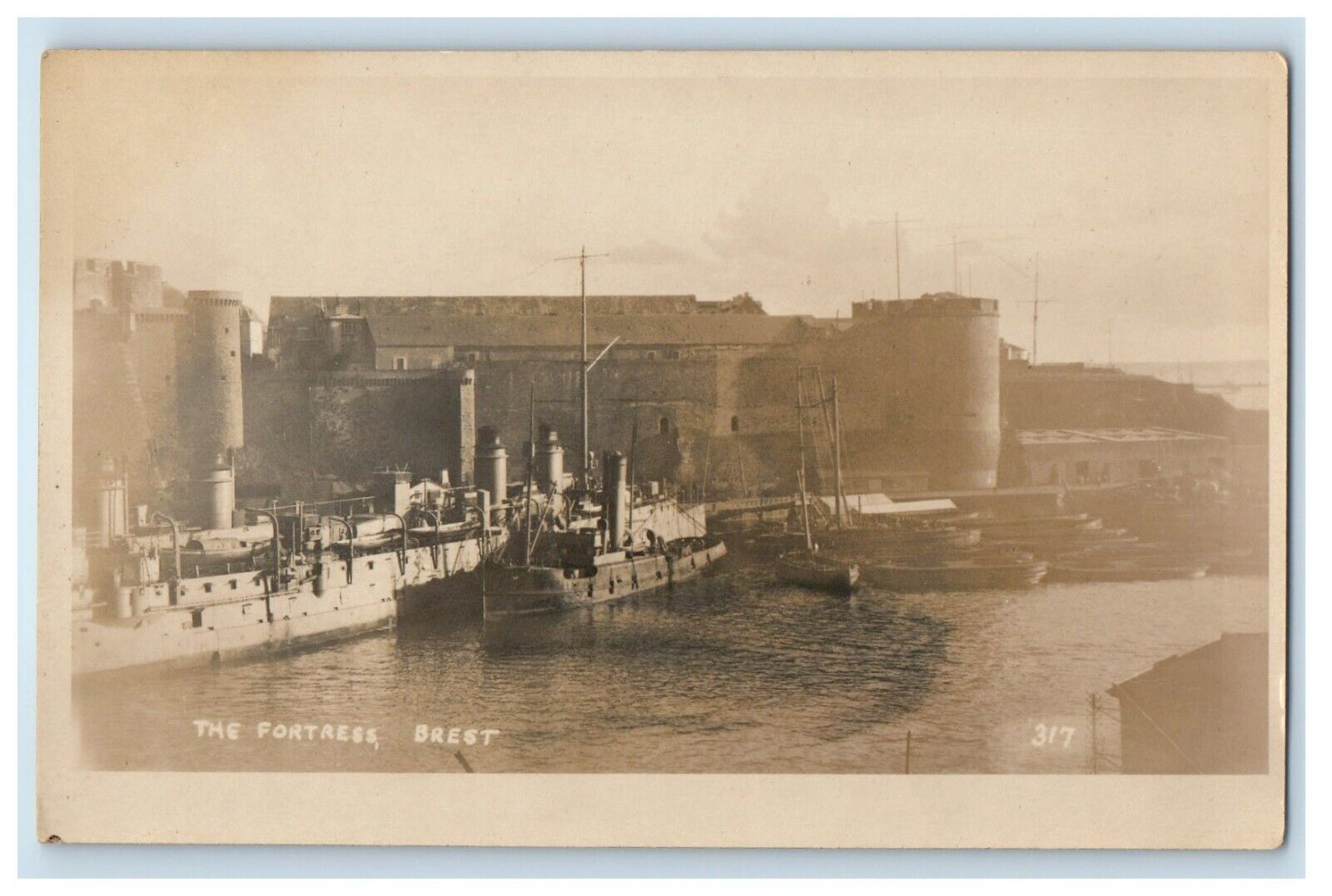c1920's The Fortress Brest France, Steamer Ship RPPC Photo Vintage Postcard