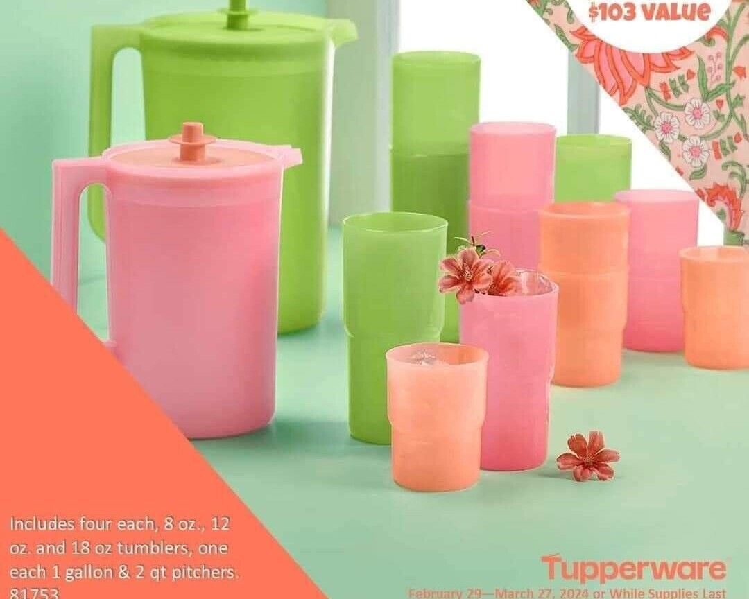 .Tupperware 14-pc Sip Into Spring Set - Pitchers and tumblers NEW