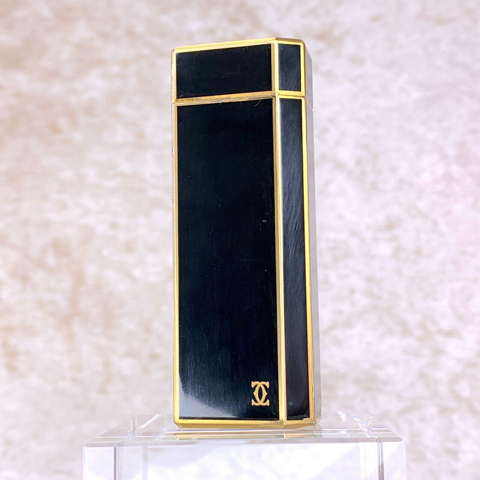 Vintage Cartier Lighter Pentagon Black Lacquer 18K Gold Finish