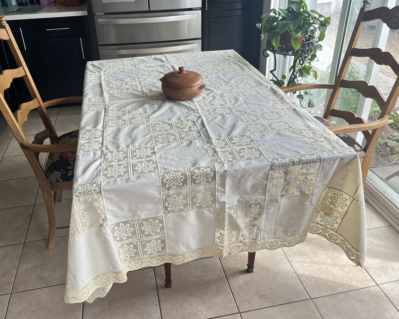 Antique Lace Tablecloth Rectangular Ivory Cream White 88 X 66 French Country