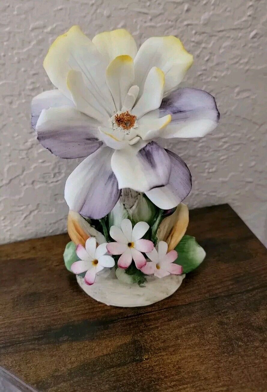 Unique Capodimonte Porcelain Floral Sculpture, Hand Crafted, Made In Italy