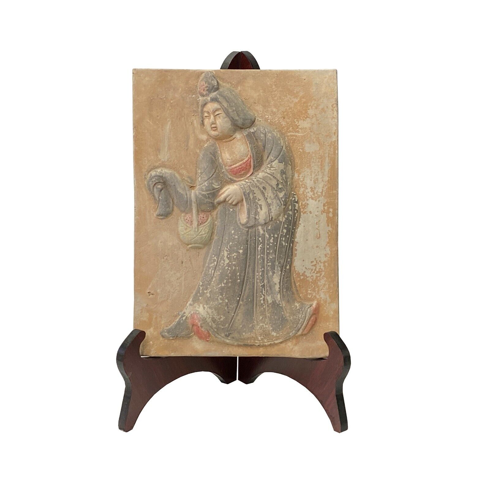 Chinese Oriental Handmade Clay Tong Lady Theme Plaque Display ws1480