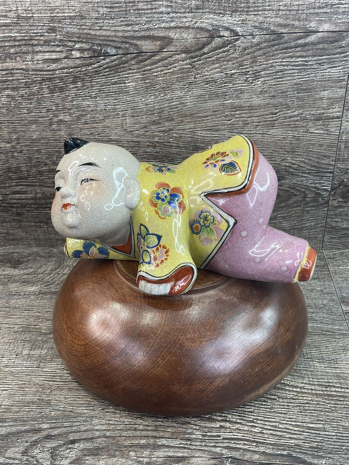 VTG Chinese Porcelain Baby Boy Buddha Opium Pillow Statue Headrest/Read