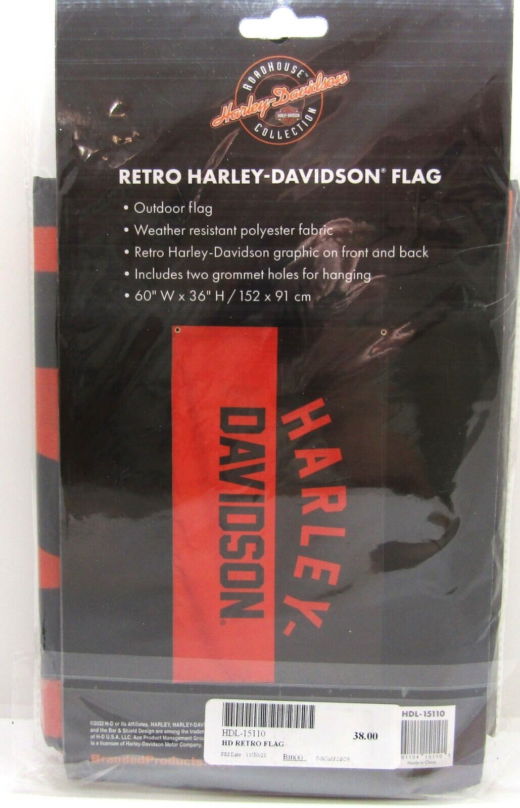 Harley Davidson Retro Flag, Roadhouse Collection, Nylon, Measures 60\