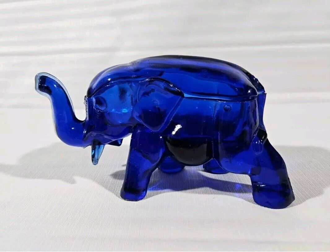 Vintage Cobalt Blue Glass Elephant Candy Trinket Dish 