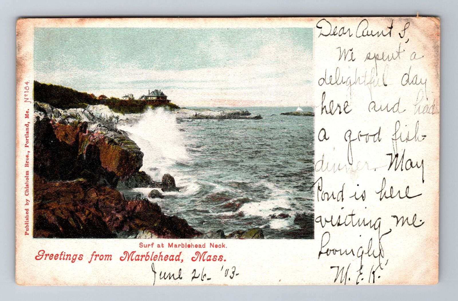 Marblehead MA- Massachusetts, Surf At Marblehead Neck, Antique, Vintage Postcard